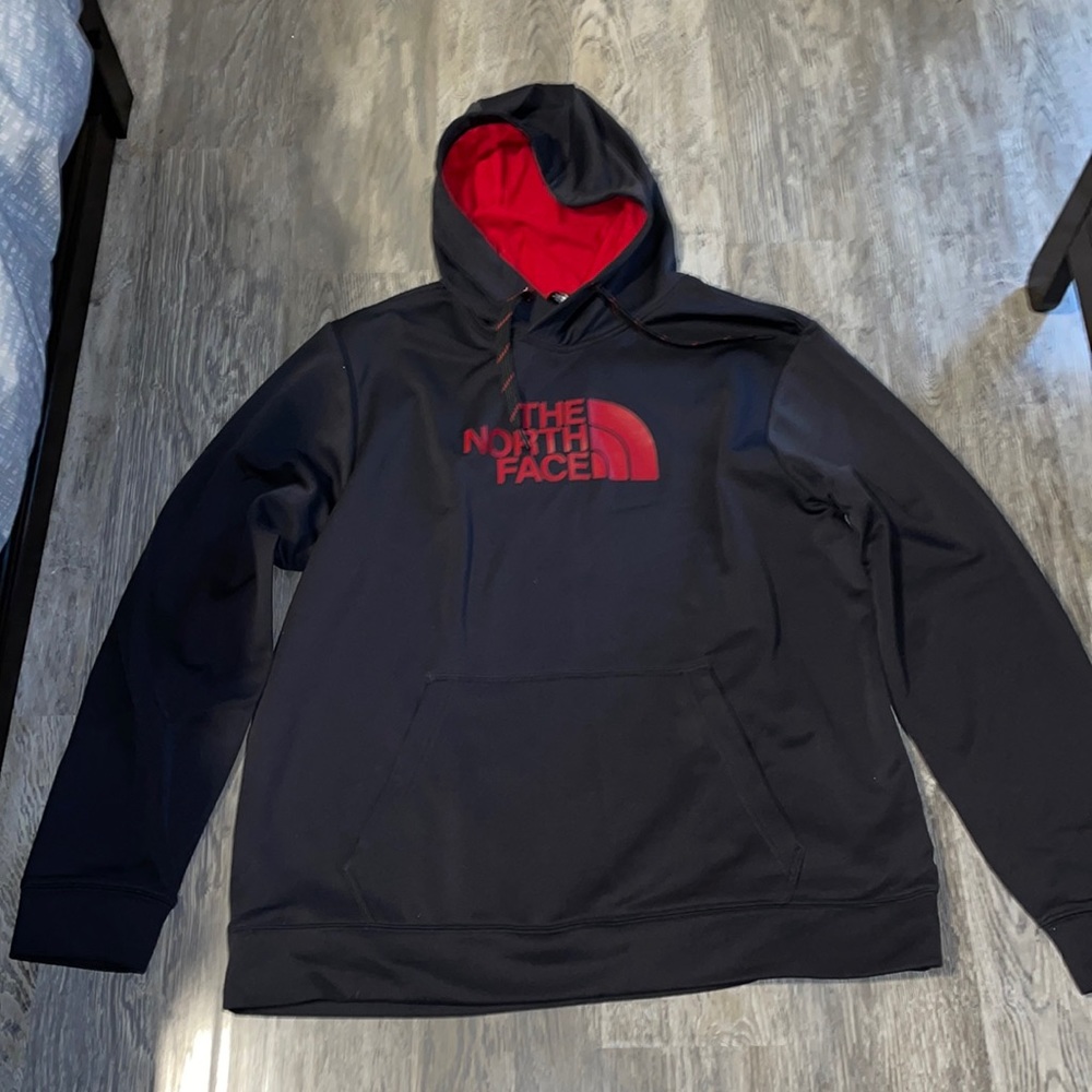 North face hoodie rain jacket XL red and gray gently used retail $125